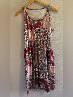 Cato Floral Medallion Sleeveless Dress - Maroon & Taupe